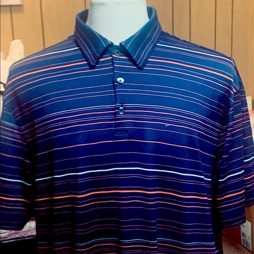 Men’s Nike FitDry Tiger Woods Collection Golf Polo Shirt Navy Blue Striped XL